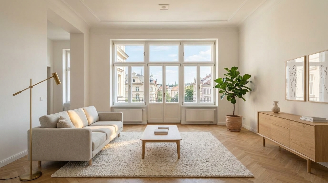 Salón decorado con IA virtual staging
